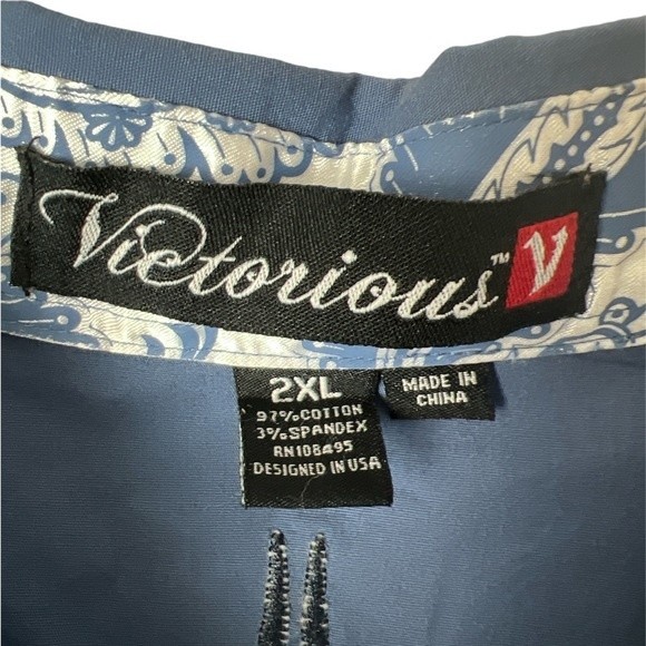Victorious Men Button Up Shirt Blue Embroidered Rhinestones 2XL - Picture 4 of 4